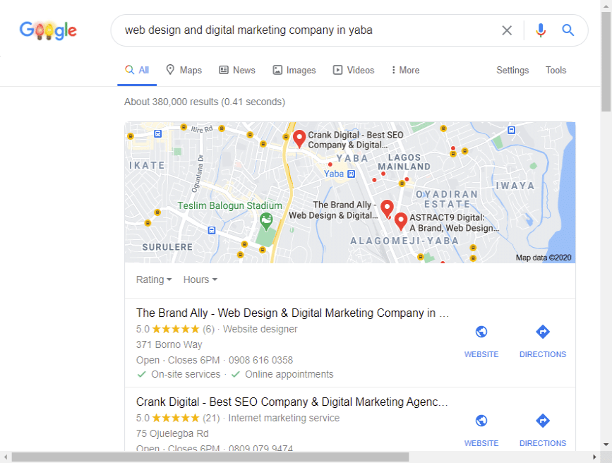local search intent on SERPs