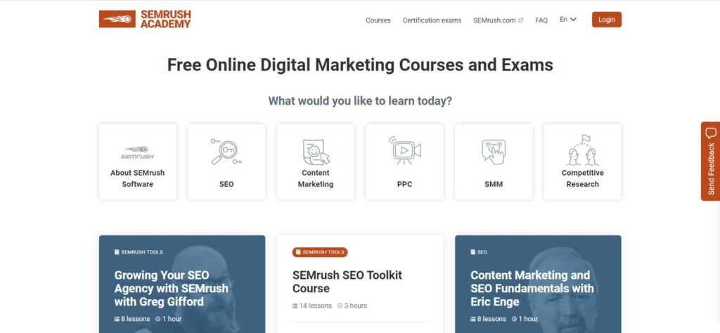 free SEMrush digital marketing online courses
