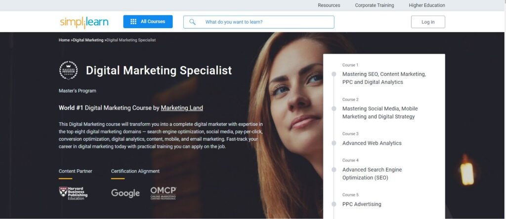 Simplilearn digital marketing specialist course