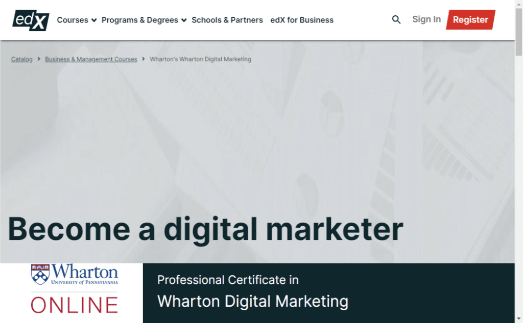 top digital marketing course from Wharton - edx