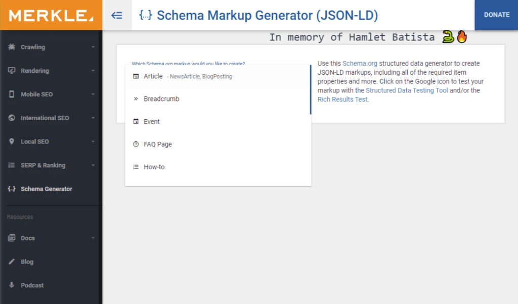 Schema markup generator (JSON-LD)