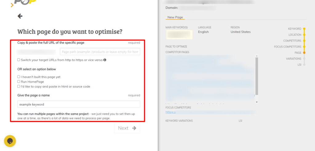 A screenshot of content optimization process in page optimizer pro