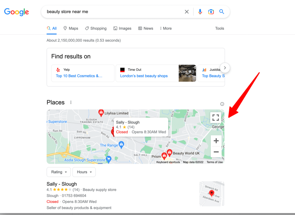 a screenshot of business listings on Google search results
